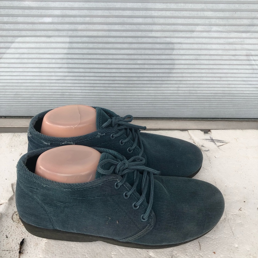 Corduroy Women Green Lace-Up Bootie Classic Low Top Boots Size 8